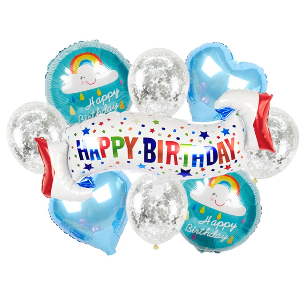 생일배너풍선세트(블루) - 라벨 생일풍선